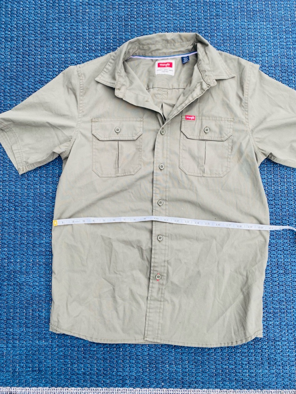 Wrangler Men Large Short Sleeve Button Up Work Shirt Olive Green Utility Casual